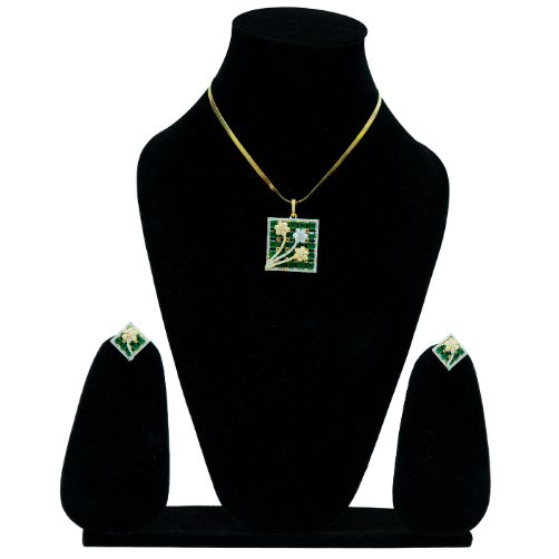 Elegant Green Stone Square Pendant Necklace Set